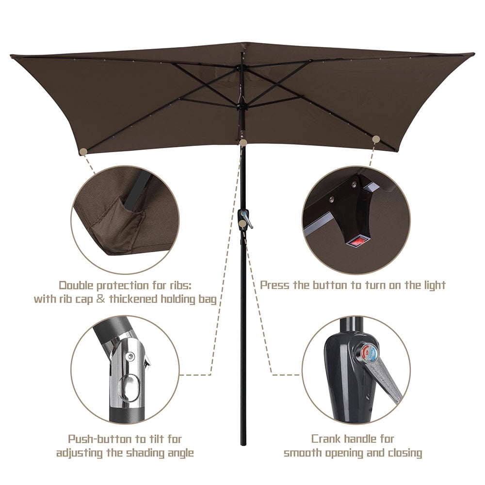Yescom 10 X6 5 Rectangle Aluminum Solar Outdoor Crank Tilt Patio Umbrella For Yard Poolside Garden Market Pack Of 2 Walmart Com Walmart Com