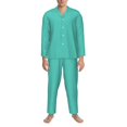 thumbnail image 3 of Balery Teal Turquoise Pijama para Hombre de Dos Piezas con Manga Larga, Conjunto de Dormir y Descanso Suave con Bolsillos-Large, 3 of 7