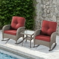 thumbnail image 2 of POCASSY Outdoor Rocking Chairs with Cushion, 3 Pieces Patio Rocker Gray Wicker Rattan Set with Wicker Side Table for Porch Deck Balcony, Red, 2 of 8