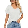 thumbnail image 2 of Basic T Shirts for Women Women's Fashion Casual Spring And Summer Solid Color V-neck Short Sleeve Loose Shirt Top, 2 of 6