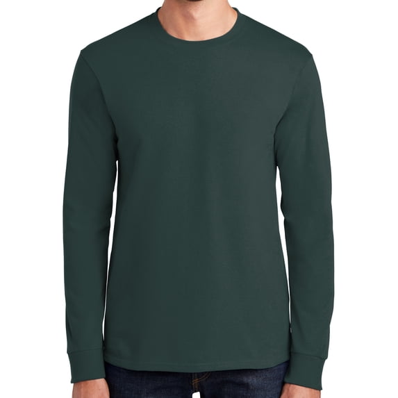 Mens Heavy-Weight Long Sleeve 100% Cotton Tee Shirt, 3XL Dark Green