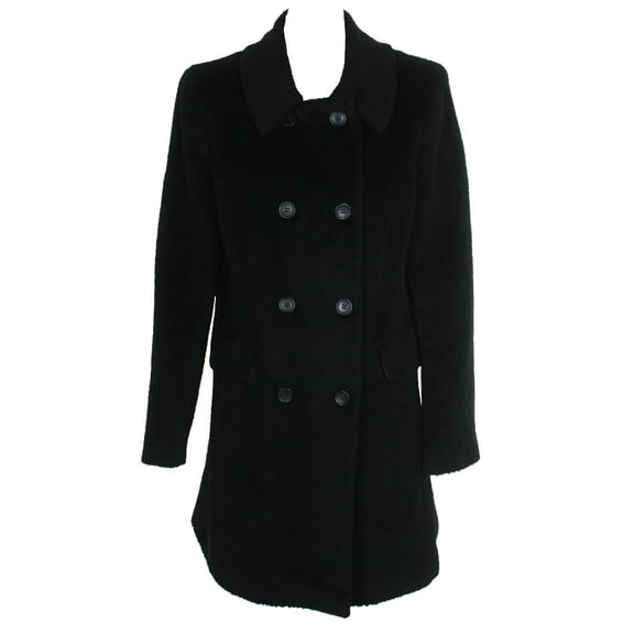 DKNY Womens Black Wool Blend Double-Breasted Walker Coat 10