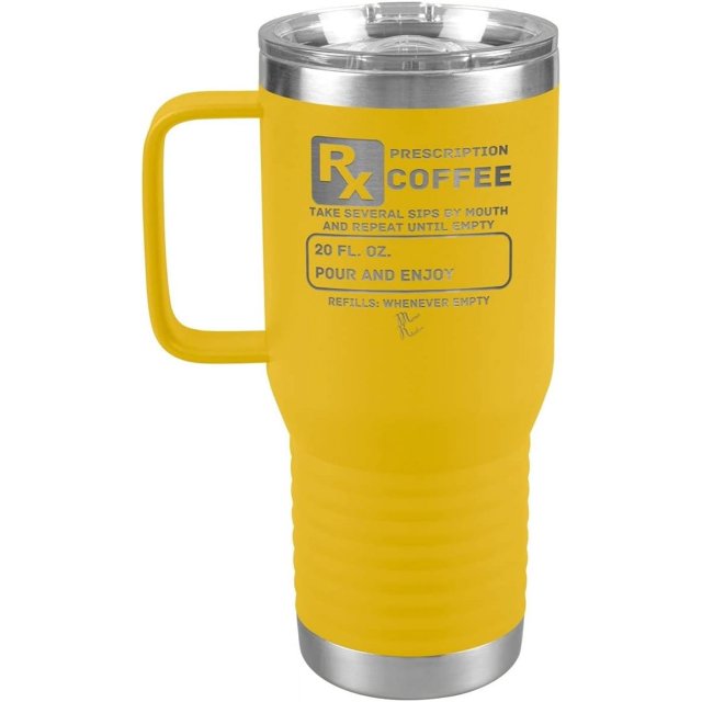 Prescription Coffee Rx Tumblers 20oz Travel Tumbler/Yellow