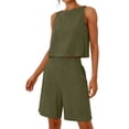 thumbnail image 5 of Costeam Womens 2 Piece Sleeveless Top and Loose Pocket Pants Set Solid Color Soft Stretch Fabric High Waist Casual Wide Leg Pant Outfit Suit, 5 of 6