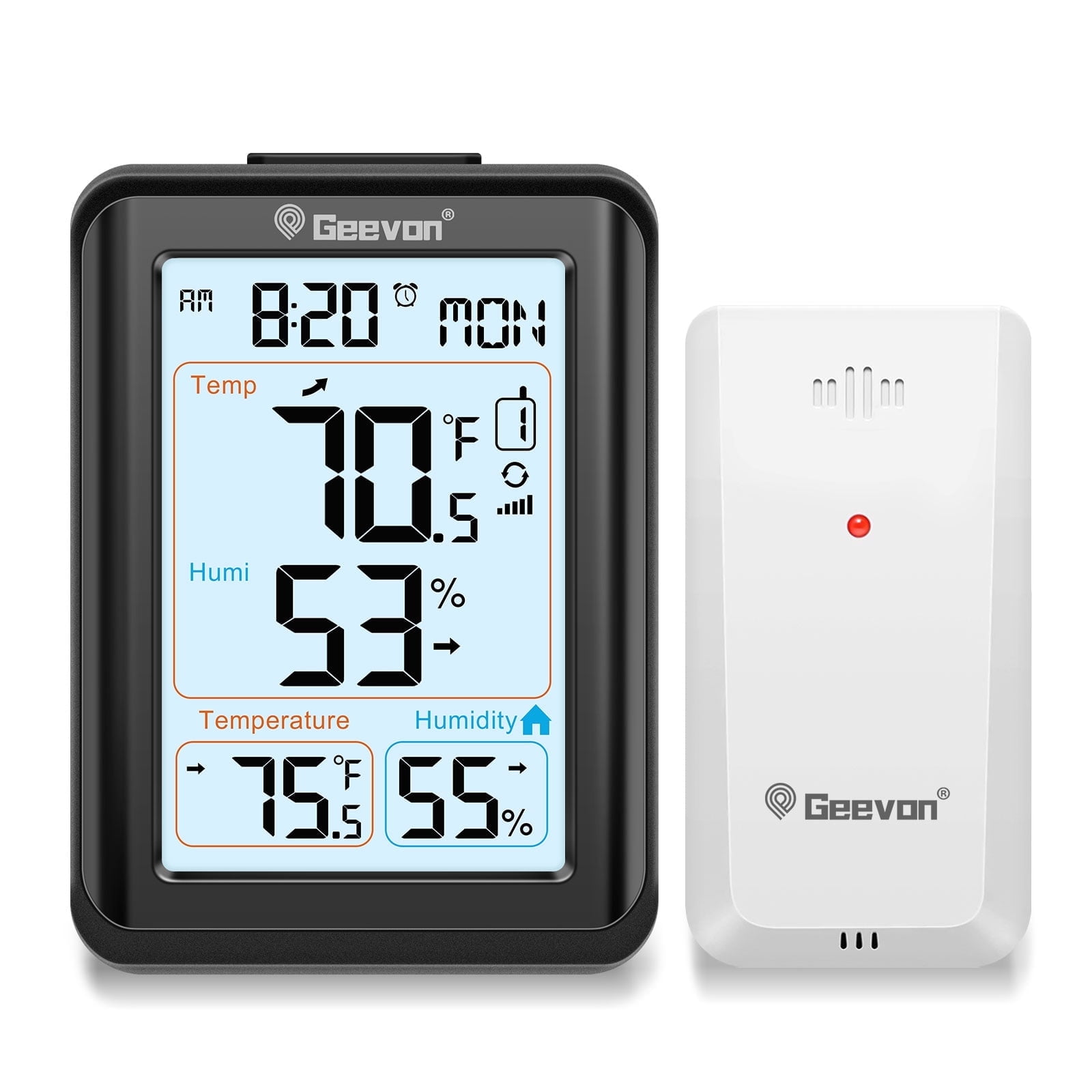 Geevon Indoor Outdoor Thermometer Wireless, Digital Temperature & Humidity Monitor with Alarm image