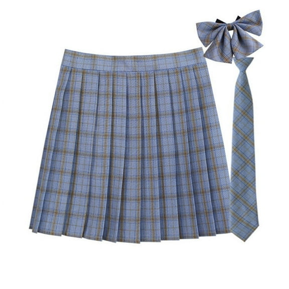 Maoxin Womens Skirts Women's Short Skirt Plaid Retro Pleated Skirt Uniform Role playing Costume ,Light Blue,M