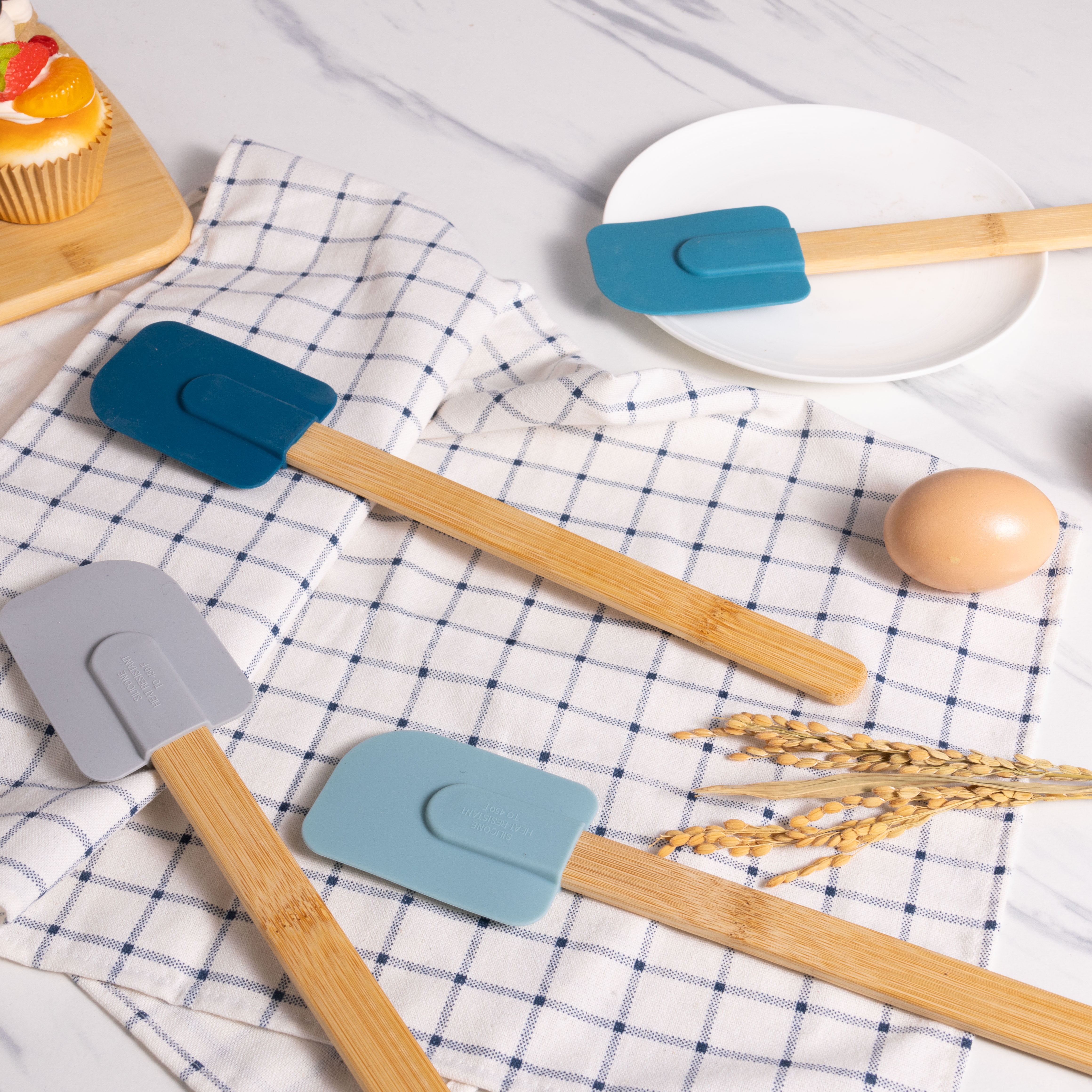 Mainstays Colorful Silicone Spatulas Set 4 with Bamboo Handles, Blue
