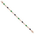 thumbnail image 3 of Gem Stone King 18K Rose Gold Plated Silver Green Nano Emerald and Blue Sapphire and Lab Grown Diamond Bracelet for Women | 3.83 Cttw | Gemstone May Birthstone | Oval 6X4MM | Length 7.25 inches, 3 of 6