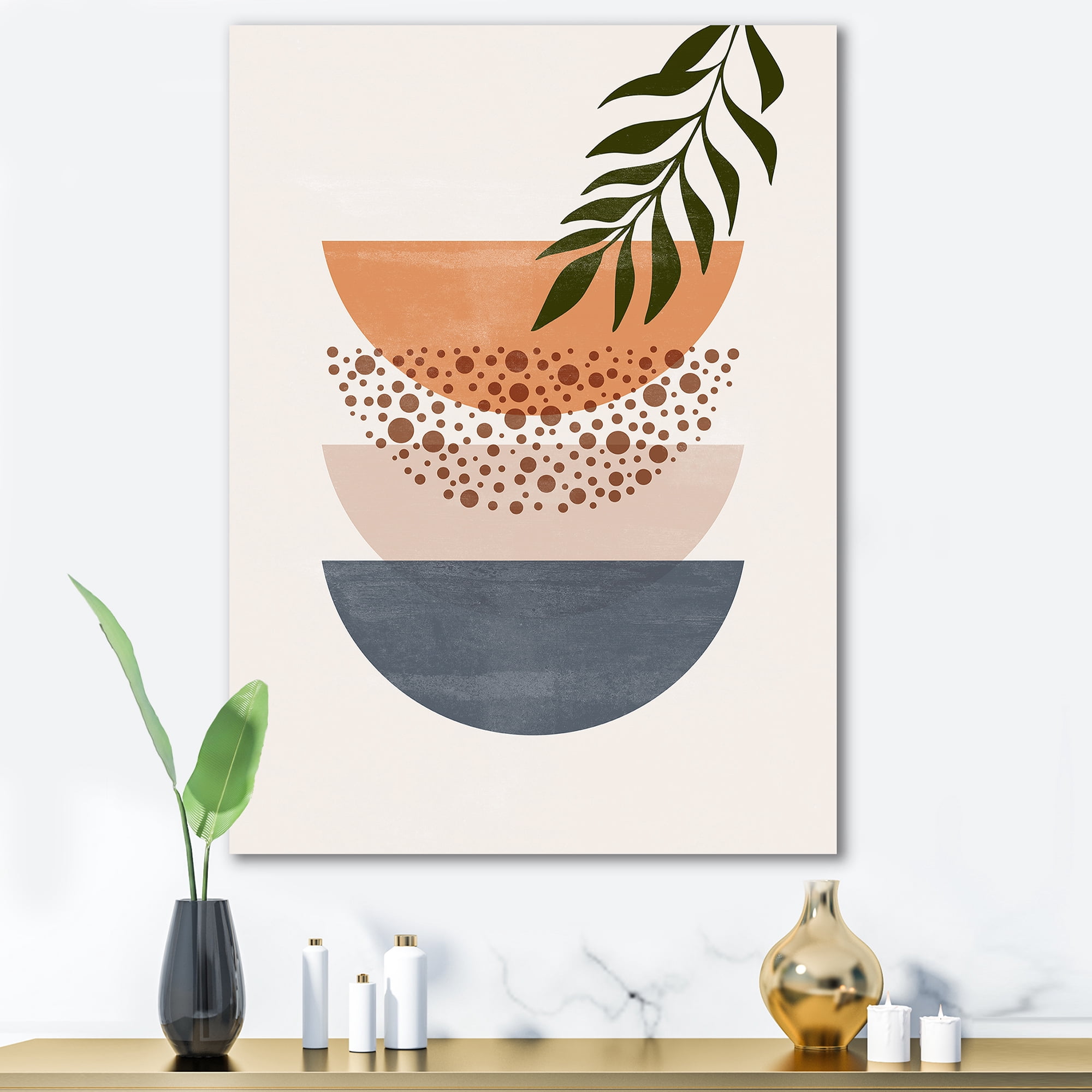 Abstract Geometrical Moon and Sun With Leaf III 30 in x 40 in Painting Canvas Art Print, by Designart