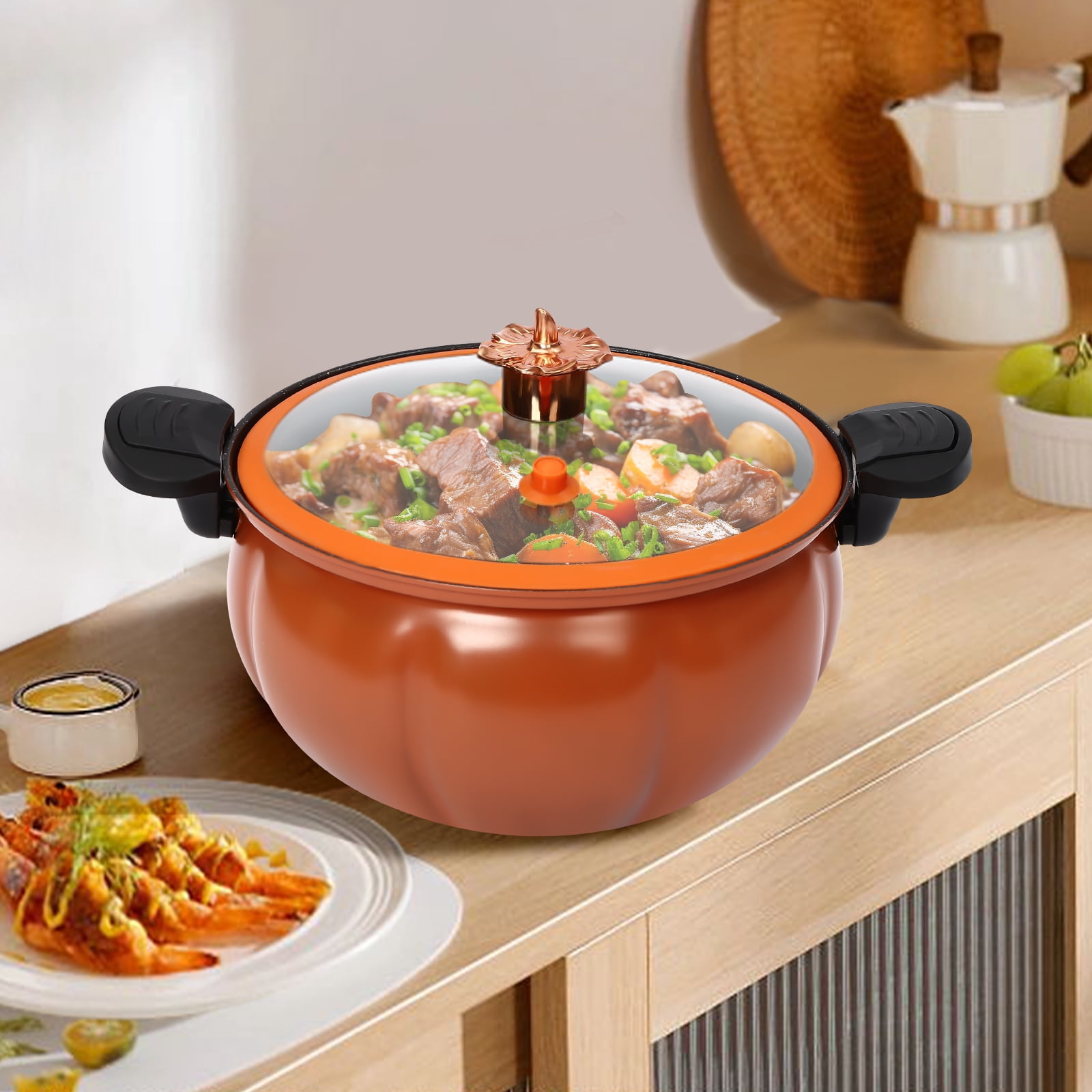 Micro Pressure Cooker Micro Pressure Cooking Pot Pumpkin Shape Pressure Cooking for home kitchens, dormitories