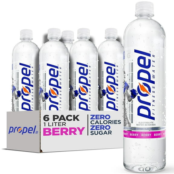 Propel Electrolyte Drinking Water, Berry, 1 Liter 6 Count Bottles