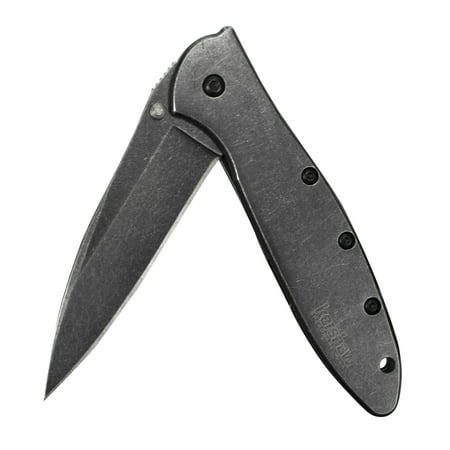 Pocket Knife Kershaw Kershaw Leek, BlackWash Pocket Knife (1660BLKW); 3” Sandvik 14C28N Steel Blade, 410 Stainless Steel Handle, BlackWash Finish, SpeedSafe Assisted Open, Frame and Tip Locks, Reversible Pocketclip; 3 OZ ()