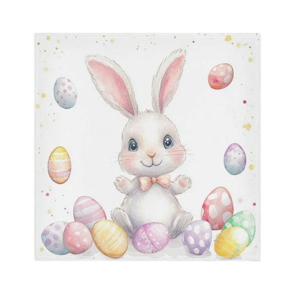 Satin Napkin Square 20 Inches Soft Smooth Decorative Napkins for Party Wedding Banquet and Dinner Cartoon Easter Bunny and Eggs