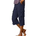 thumbnail image 3 of Women's Elastic Over Knee 3/4 Cropped Shorts Cotton Casual Summer with Pockets, 3 of 5
