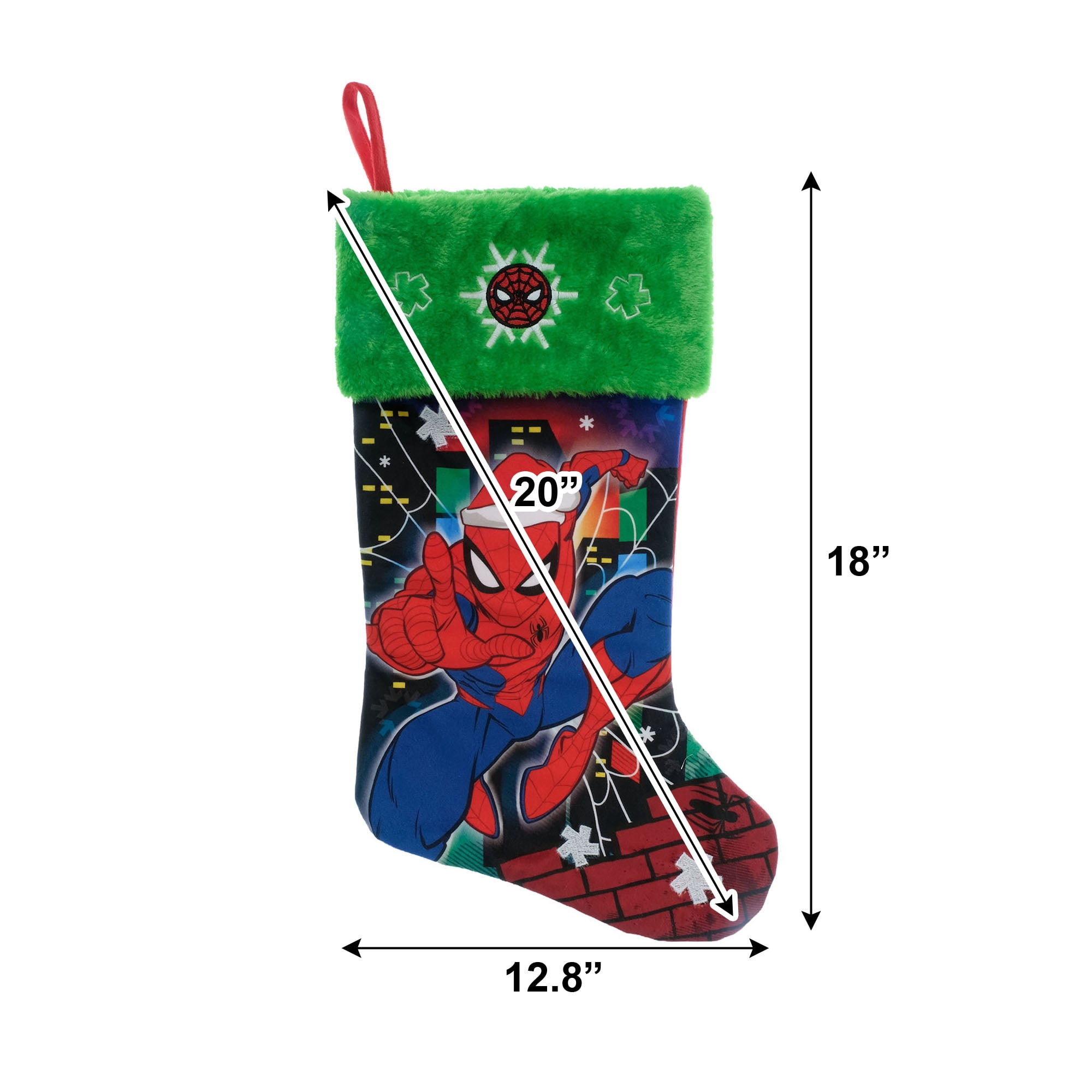 Marvel Spider-Man Velvet Christmas Stocking with 20-Inch Green Fuzzy Cuff