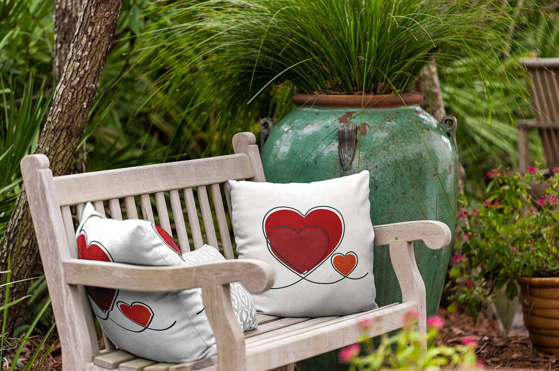 20" x 20" Simply Daisy Hearts With Outlines Polyester Indoor/Outdoor Pillow, Buddah Qty 1