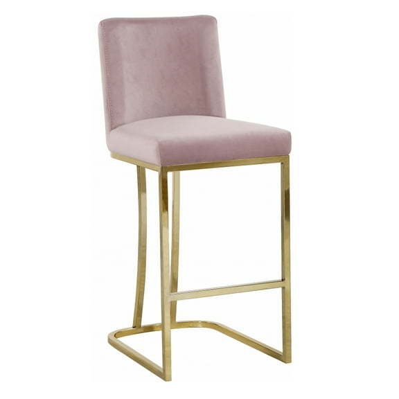 Heidi Grey Velvet Stool Set of 1-Color:Grey Velvet,Finish:Chrome,Style:Contemporary
