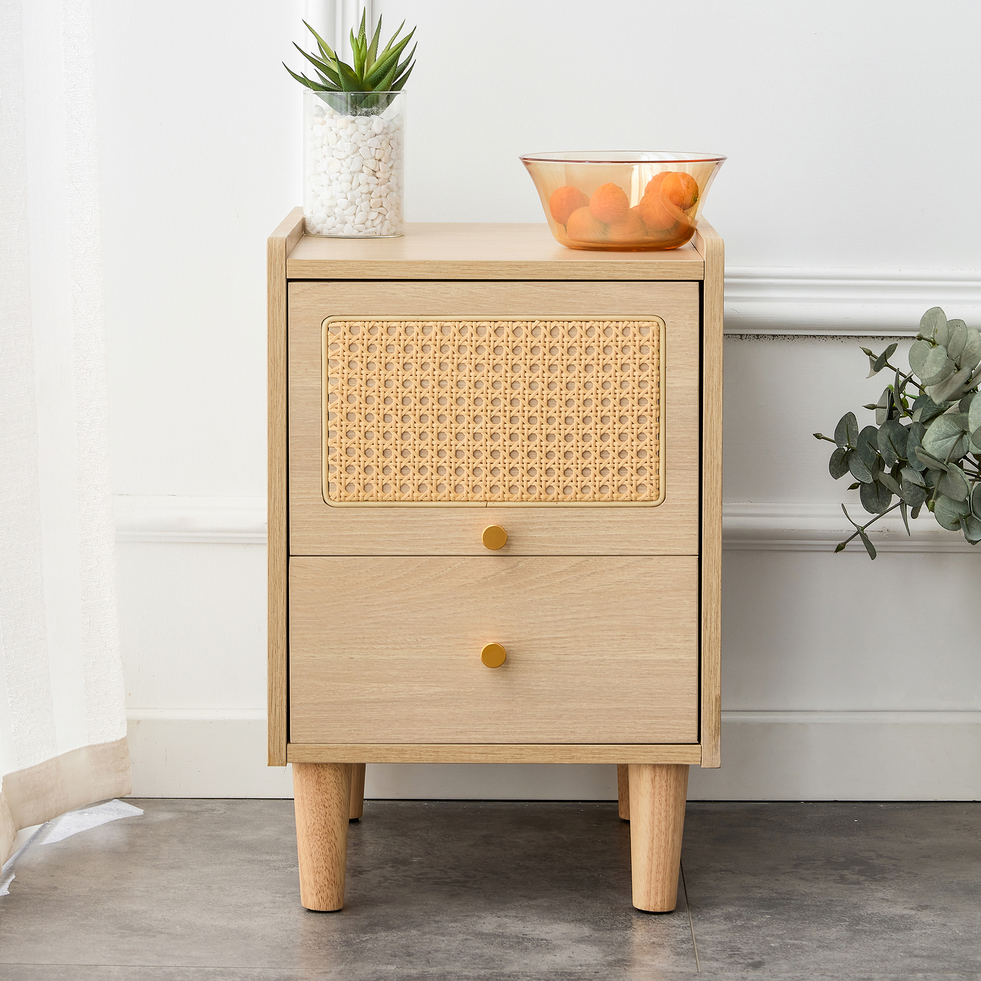 Modern simple storage MDF Board bedside Japanese rattan