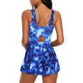 thumbnail image 4 of Traje de baño Zando Sexy Tummy Control con cuello en V, teñido azul y blanco, 4 of 5