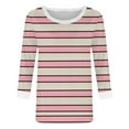 thumbnail image 6 of Bmawag Womens Shirts Plus Size 3/4 Sleeves Crew Neck Striped Lightweight Tops Blouses Casual Loose Women's Trendy Fashion T-Shirts Pink M, 6 of 6