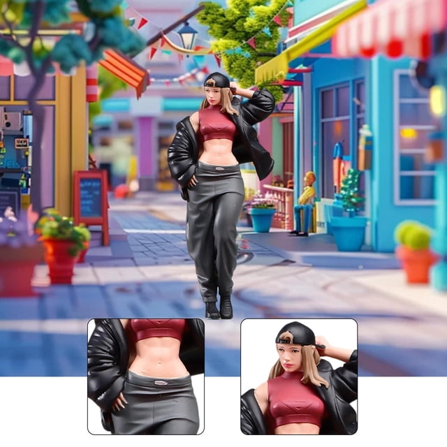 Figura de niña de pelo largo con chaqueta para dioramas de pie, juego de rol, escala 1:24, ideal para jardín de hadas, estación de tren.