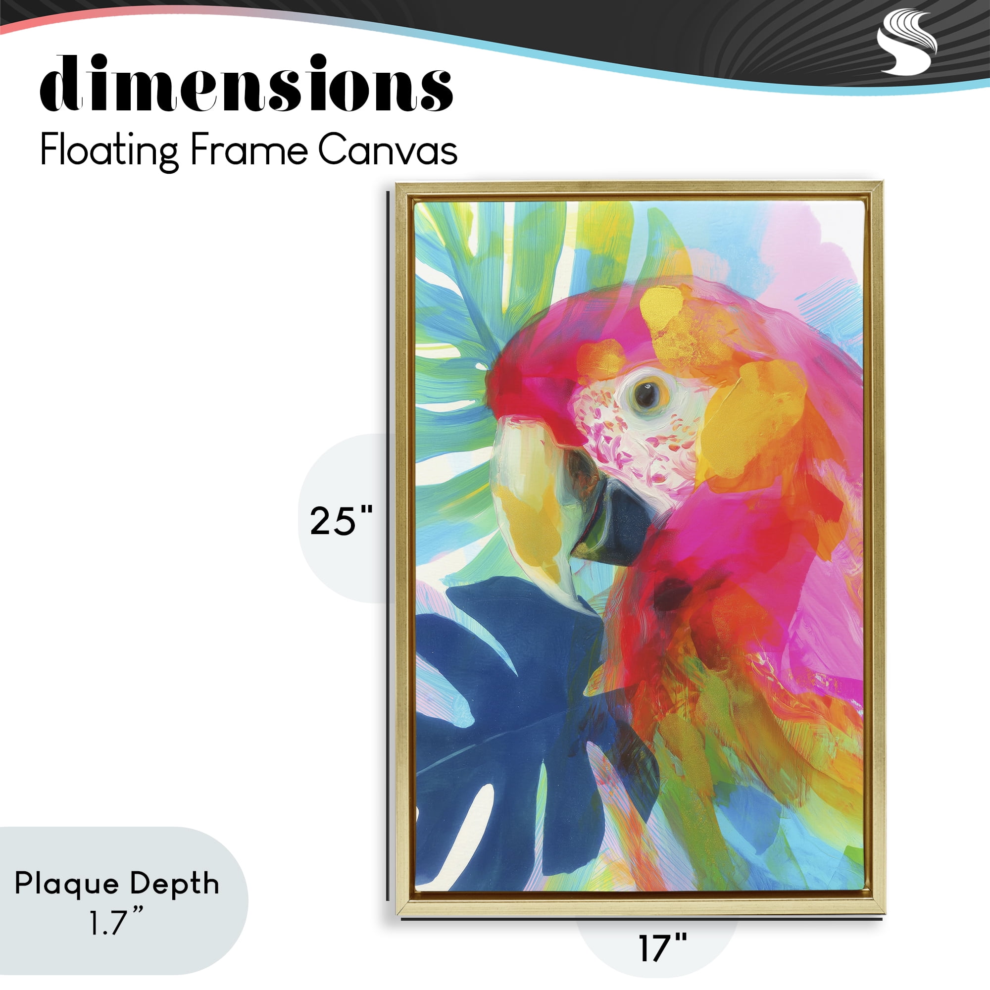 Stupell Industries Scarlet Macaw in Paradise Gold Framed Floater Canvas Wall Art, design by Chromatic Storm Studio
