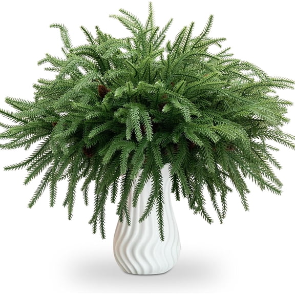 JEWLALO 12 Pcs Artificial Norfolk Pine Branches with Pine Cones, 18" Real Touch Faux Greenery Cedar Pine Stem, Fake Green Plants Twigs Picks for Vase DIY Crafts Xmas Garland Wreath Home Decors