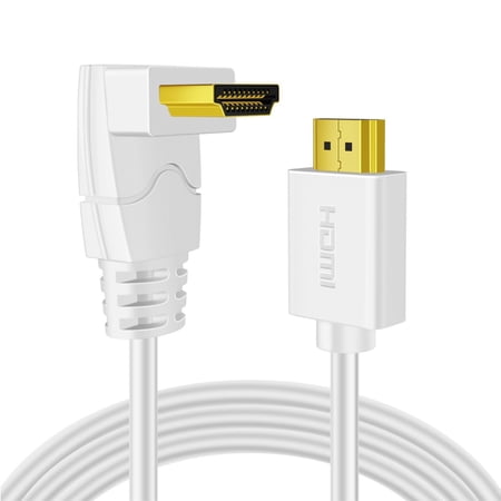 4K HDMI Cable Right Angle 90 Degree (15 FT) - White High Speed 18GBPs HDMI Wire Cord Support 4K 60Hz 2K 2160p 1440p 1080p 3D ARC/eARC Ethernet For Video Gaming Xbox One For PS4 & 4K Apple TV HDTV