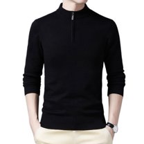 SWSMCLT Men's Soft Pullover Fall Half Zip Long Sleeve Sweater Knit Zip Spring Turtleneck Winter Pullover Black 36