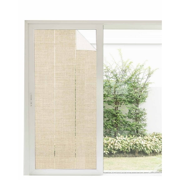 Window Privacy Film Cream Farmhouse Stained Glass Window Film Decorative Sun Block Window Cover Vintage Country Monochrome Textured Window Clings Static Adhesive Sticker for Bathroom 35.4"x78.7"