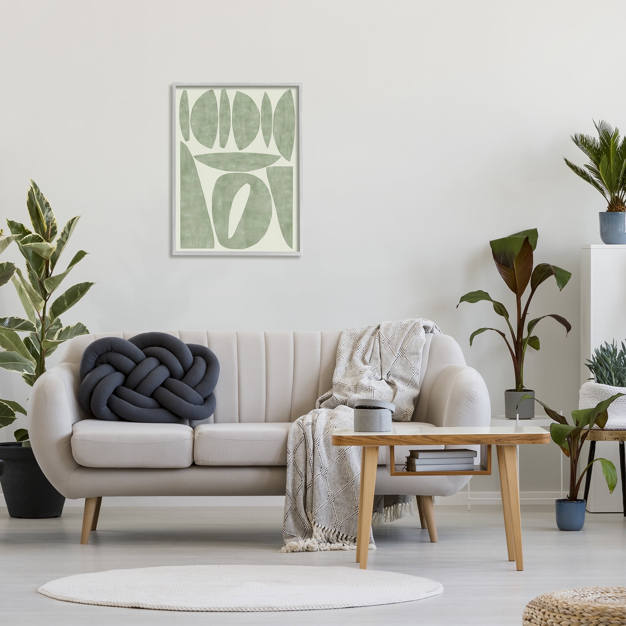 Stupell Industries Modern Green Shapes Abstract Painting Gray Framed Art Print Wall Art, 24 x 30