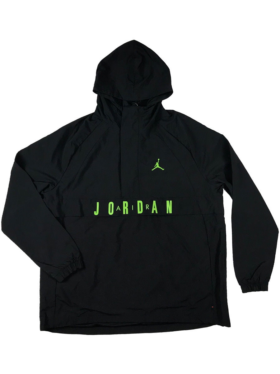 Air Jordan - Air Jordan Mens Anorak Wings Wind Breaker Half Zip Jacket Black/Green New (XL 