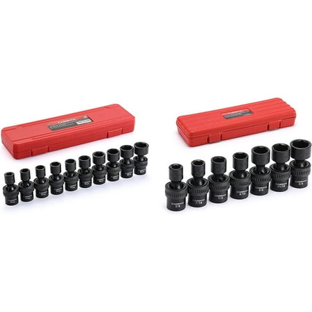 

Set of 10 standard universal impact sockets with 3/8 drive 6 points Cr-Mo metric 10-19Mm and set of 7 standard universal impact sockets with 3/8 drive Sae 3/8 to 3/4 .