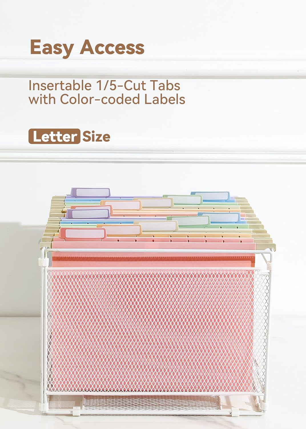 Plastic Hanging File Folders, Sturdy & Tear-Resistant, Letter Size, 12 Pack with Insertable 1/5-Cut Tabs, Pastel Colors