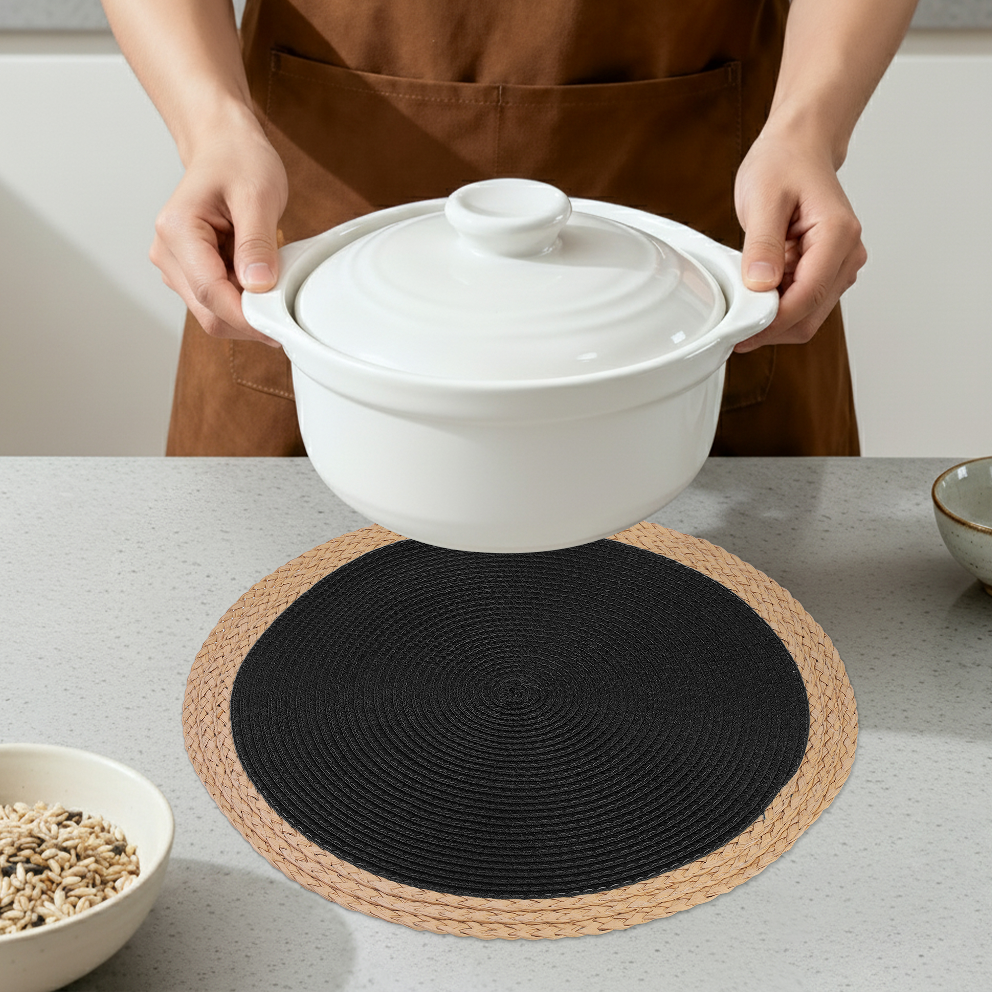 Unique Bargains Farmhouse Placemats Set of 6 Washable Kitchen Table Mat Black