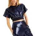 thumbnail image 1 of INC Blusa corta con lentejuelas para mujer, azul, grande, 1 of 1