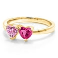 thumbnail image 2 of Gem Stone King 18K Yellow Gold Plated Silver Ring Heart Shape Pink Moissanite and Created Sapphire Pink (1.10 Cttw, Size 9), 2 of 6