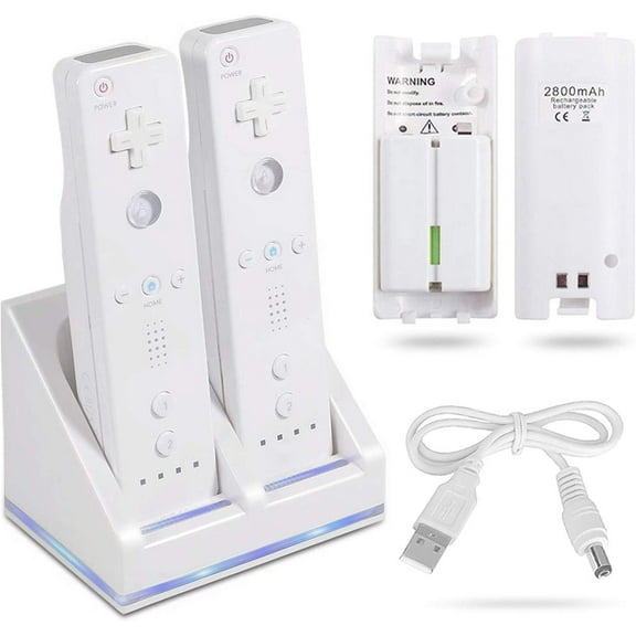 For Wii & Wii U Remote Controller Charger Kit with USB Cable and 2 Pack Rechargeable Battery Kit