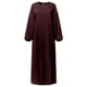 thumbnail image 5 of Vestido plisado de manga larga para mujer - Vestido musulmán elegante de color liso y cuello redondo, 5 of 7