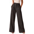 thumbnail image 4 of JUUNthy Womens Wide Leg Pants, High Waist Striped Pleated Zipper Button Casual Office Palazzo Dress Trousers with Pockets Beige L, 4 of 9