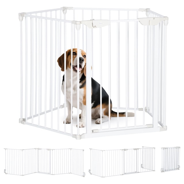 PawHut Dog Playpen Indoor for Small Medium Dogs with Door, White