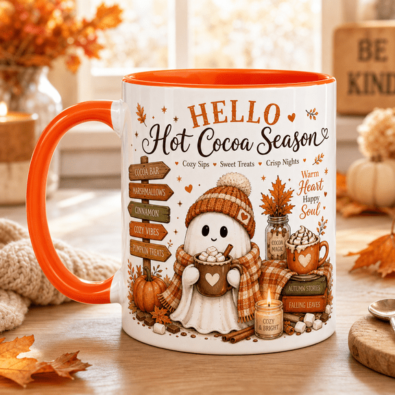Vault Crest Ghost Hot Cocoa Season Ceramic Coffee Mugs for Cozy Fall Sips 11 oz 15 oz