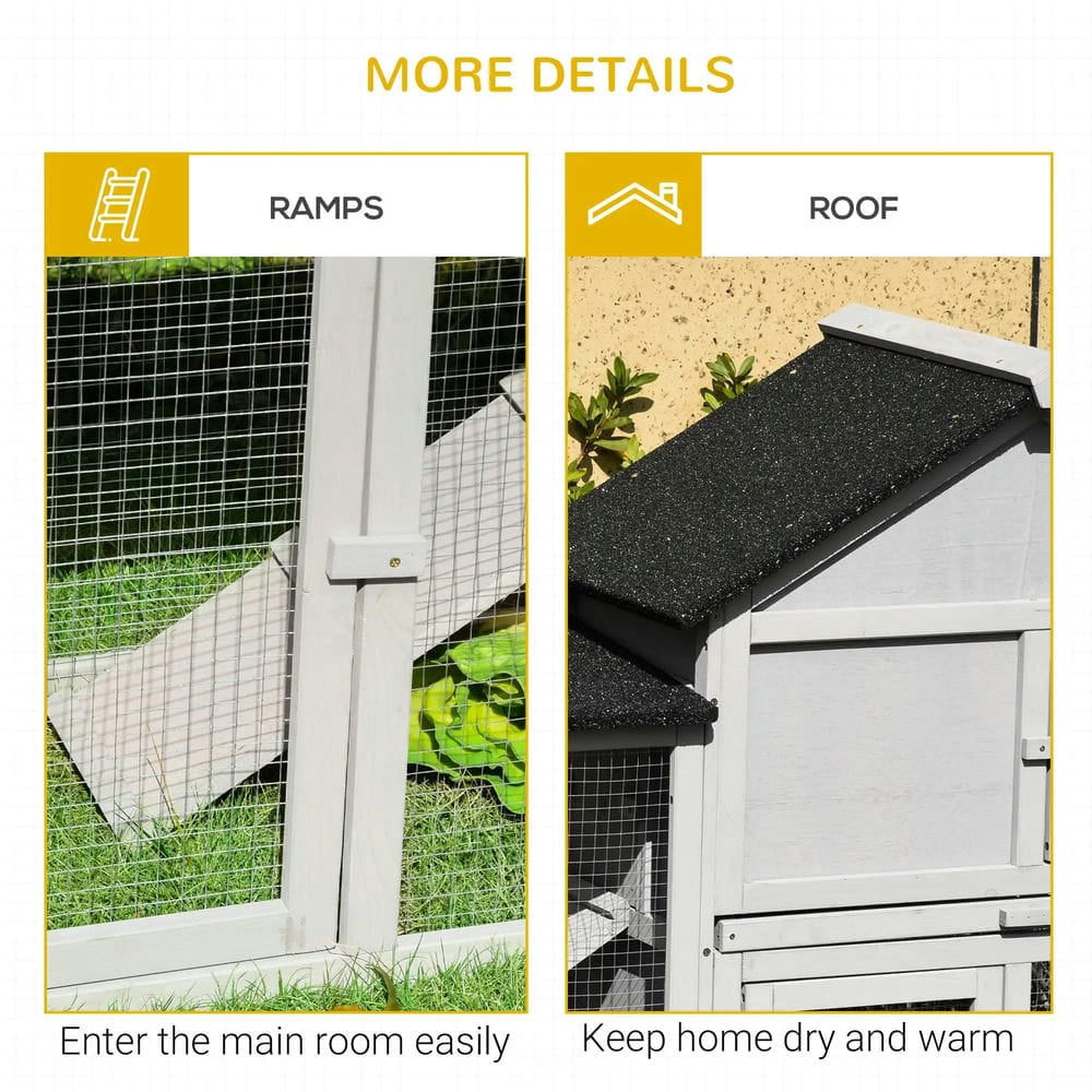 Topcobe Outdoor Rabbit House 83" 2 Story Deluxe XL Wooden Rabbit Hutch Big Bunny Cage w/ Ladder and Run, Outside Pet Shelter, Small Animal Habitat, Gray