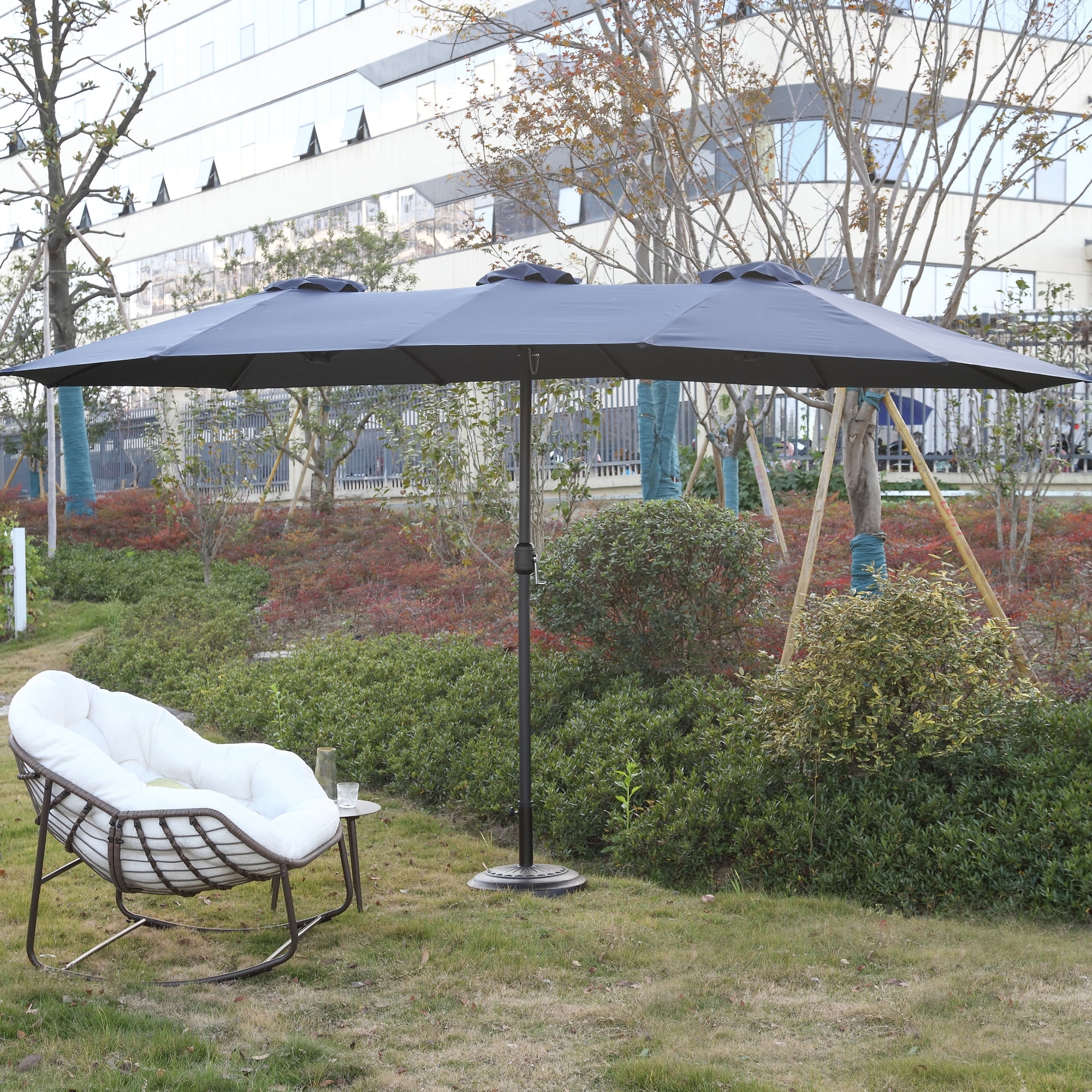 Leumius Large Patio Umbrella,Outdoor Double-Sided Rectangle Big Market Umbrella with Crank Stand,Outside Umbrellas for Poolside Lawn Backyard,Navy Blue(No Base)