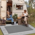 thumbnail image 1 of Outdoor Rug – Waterproof Reversible 8x10ft Plastic Straw Mat – UV Resistant, Easy Clean & Collapsible – for Patio, Backyard, Deck, Camping, RV & Beach – Grey/White – USA Spec, 1 of 7