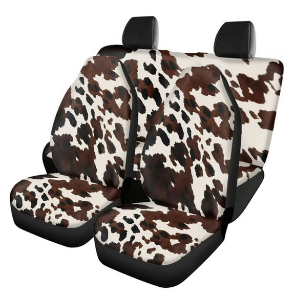 KUIFORTI Brown Cow Print Car Seat Covers Full Set, Automotive Seat Covers Accessories, Breathable Front Car Seat Cover Pack of 4 Car Seat Protector Cushion Pad Mat Easy to Install