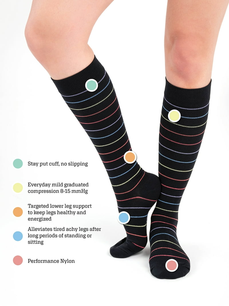 MUK LUKS Women's Regular Width Compression Nylon Knee-High Socks