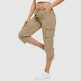thumbnail image 7 of Chbgutlmr Cargo Capris for Women Drawstring Waist Solid Color Outdoor Loose Pants with Mulit Pockets, 7 of 7