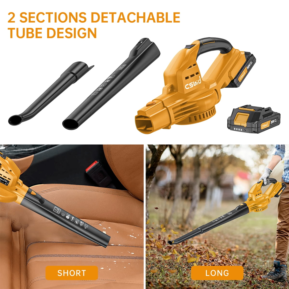 Leaf Blower, 3 Speed Adjustment Electric Cordless Leaf Blower with 2 x 4.0Ah Batteries, Charger, Shoulder Strap, 580CFM/160MPH, Ideal for Patio Cleaning, Lawn Care, Blowing Leaves and Dust, Yellow