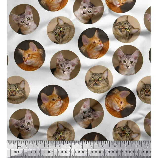 Soimoi Rayon Fabric Cat Face Animal Print Sewing Fabric Yard 56 Inch Wide